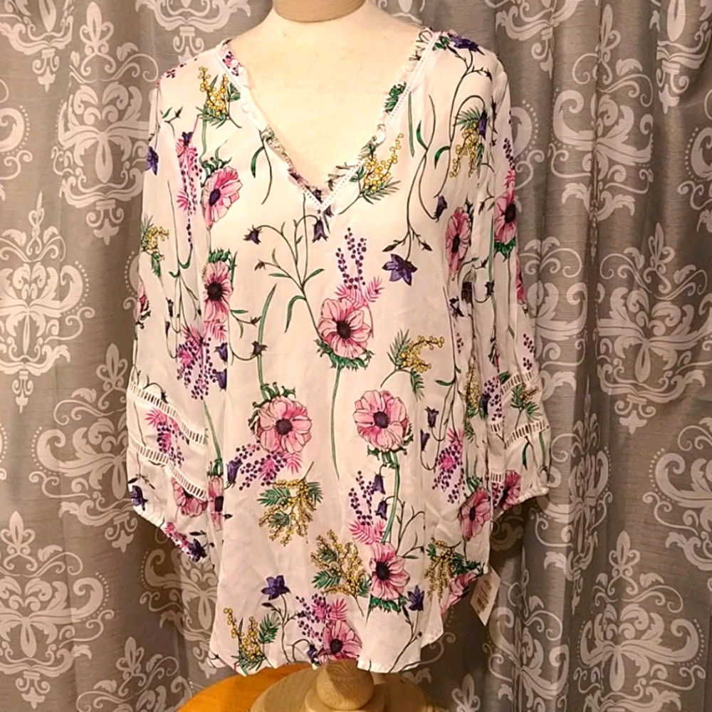 Liz Claiborne Spring Bouquet Floral Blouse Sz Lg *Last Chance Markdown*